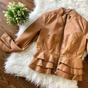 Ruffled cognac colored bomber jacket